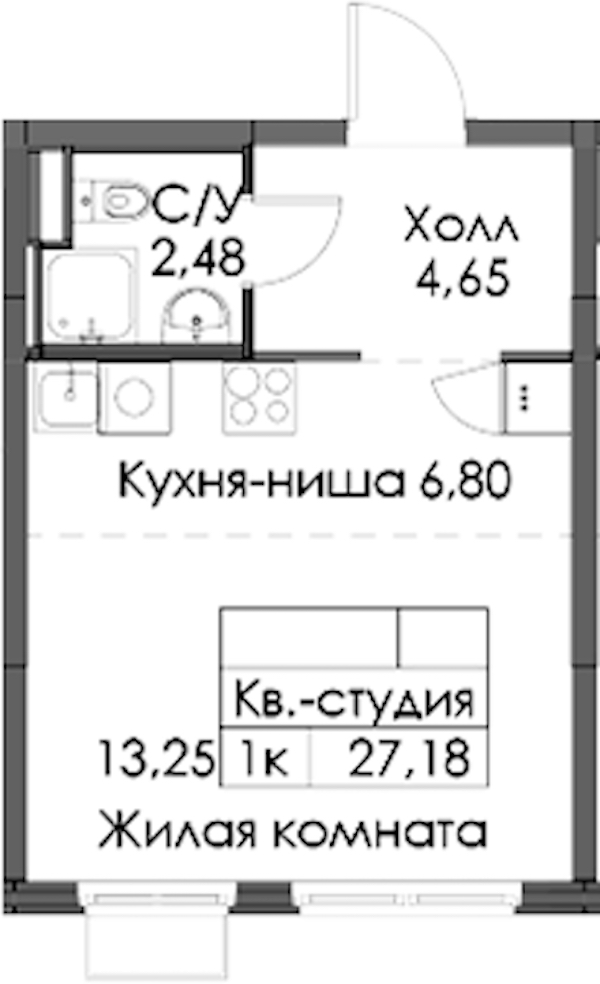 Квартира студия 27.18 м², 10/12 эт., ЖК «Таллинский парк»